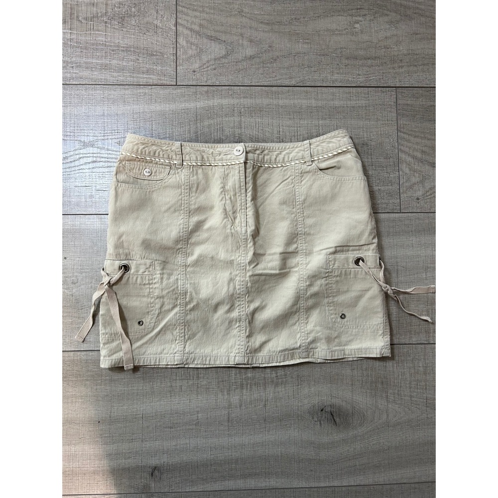 White House Black Market Cargo Mini Skirt Beige Y2K Utility Streetwear Size 10